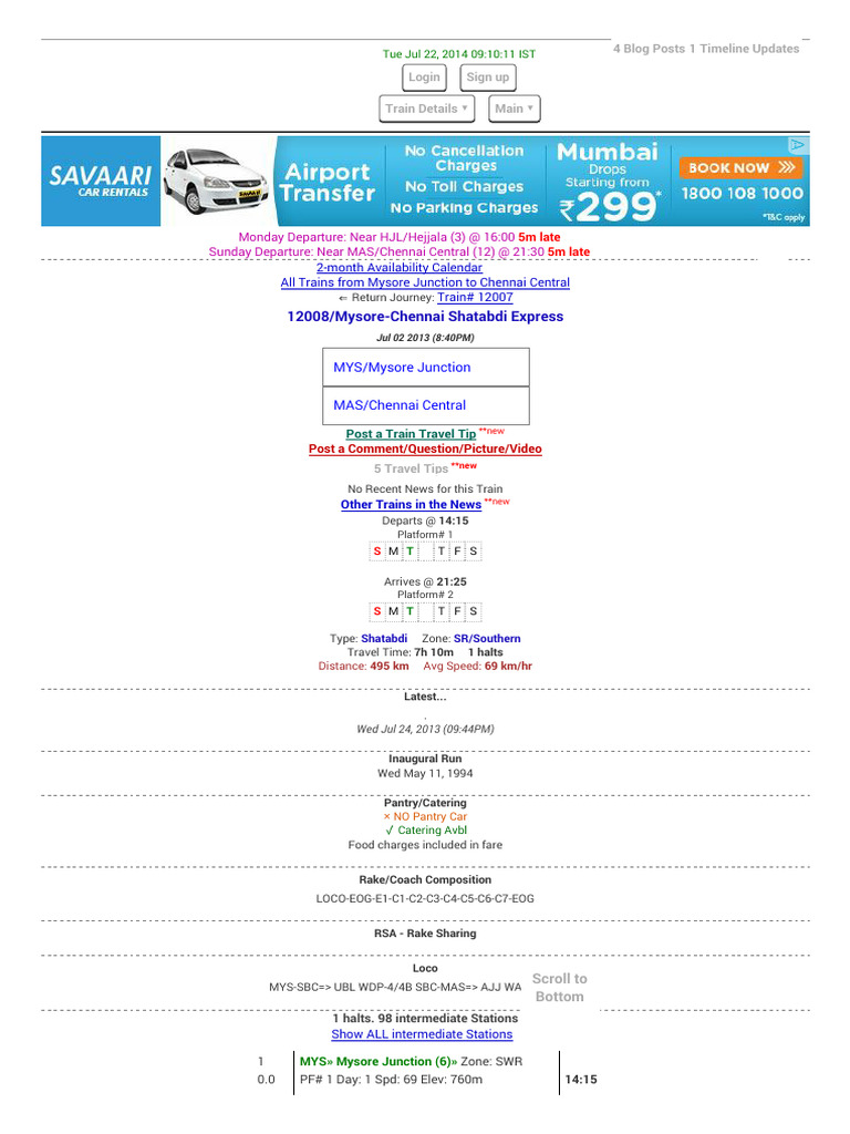 12008/Mysore-Chennai Shatabdi Express | PDF | Rolling Stock | Passenger ...