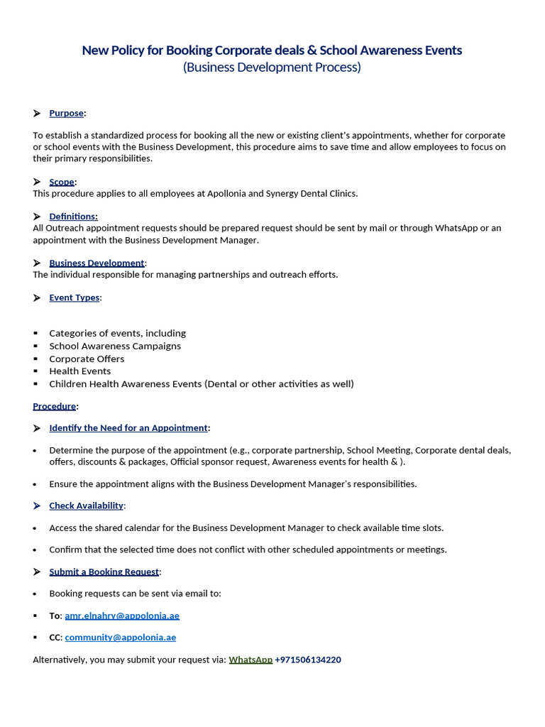 Corporate and School Event Booking Policy | PDF
