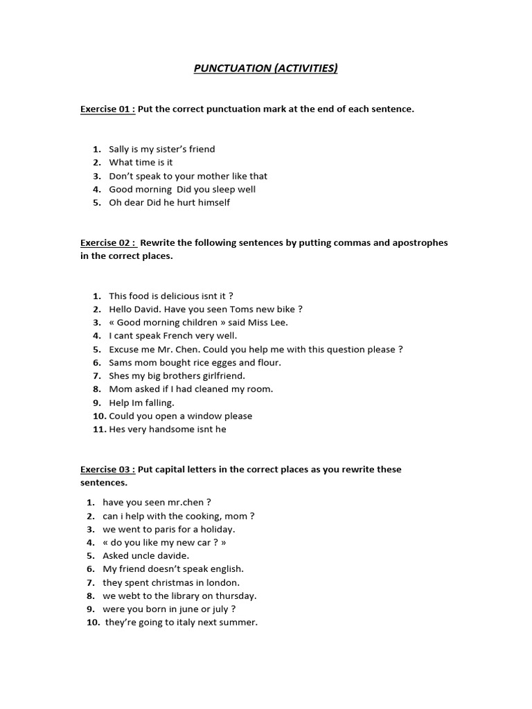 Punctuation and Capitalization Exercises | PDF