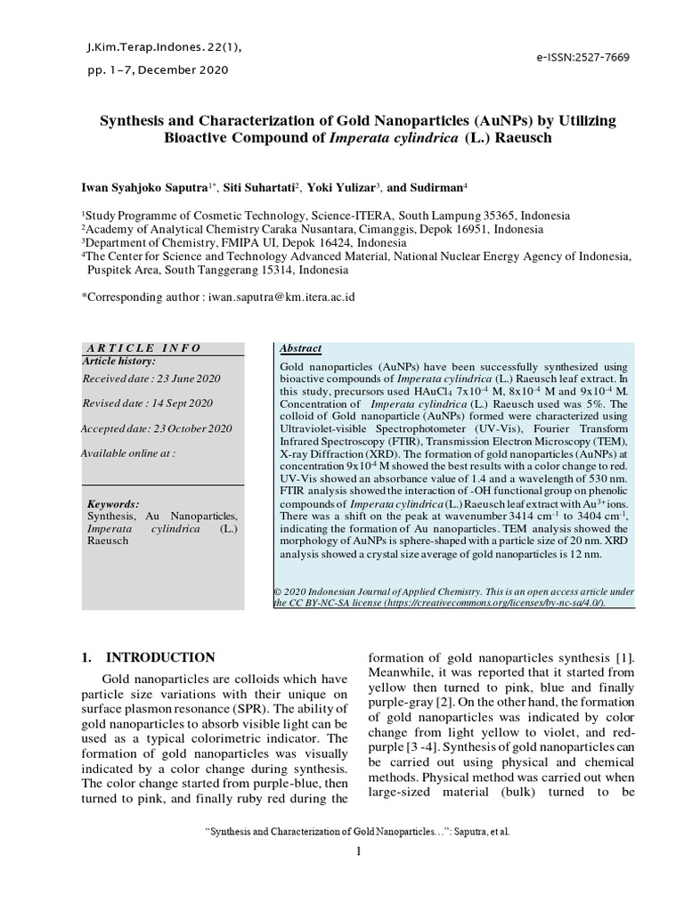 Green Synthesis of Gold Nanoparticles | PDF | Ultraviolet–Visible ...