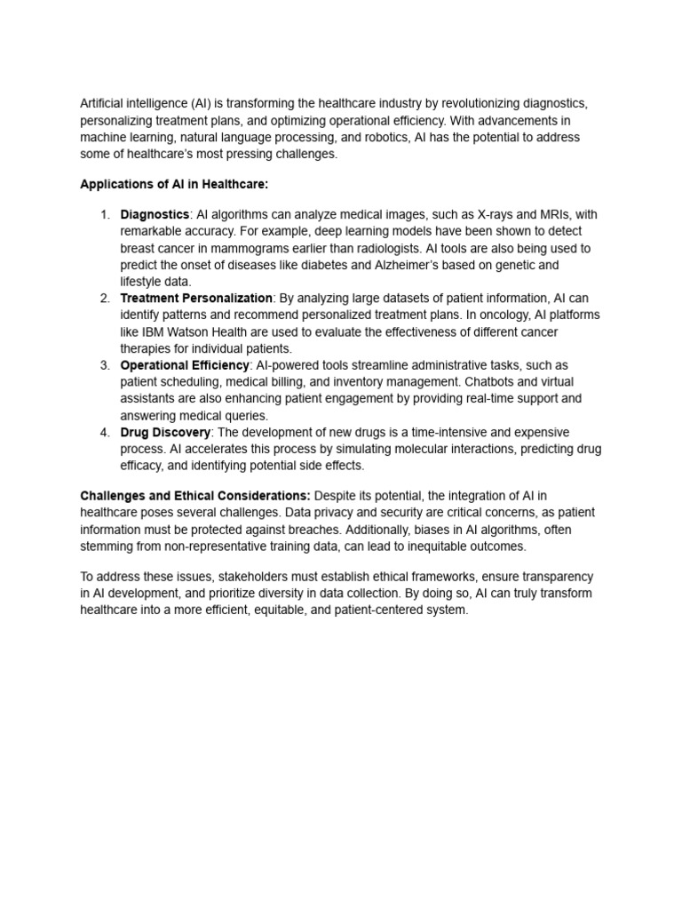 Artificial Intelligence in Healthcare | PDF