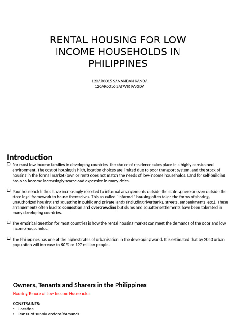 Low-Income Rental Housing in the Philippines | PDF | Leasehold Estate ...