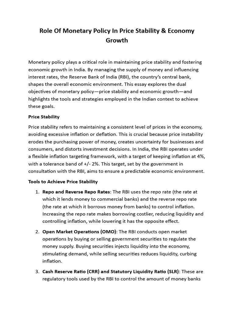 Monetary Policy for Price Stability in India | PDF | Reserve Bank Of ...