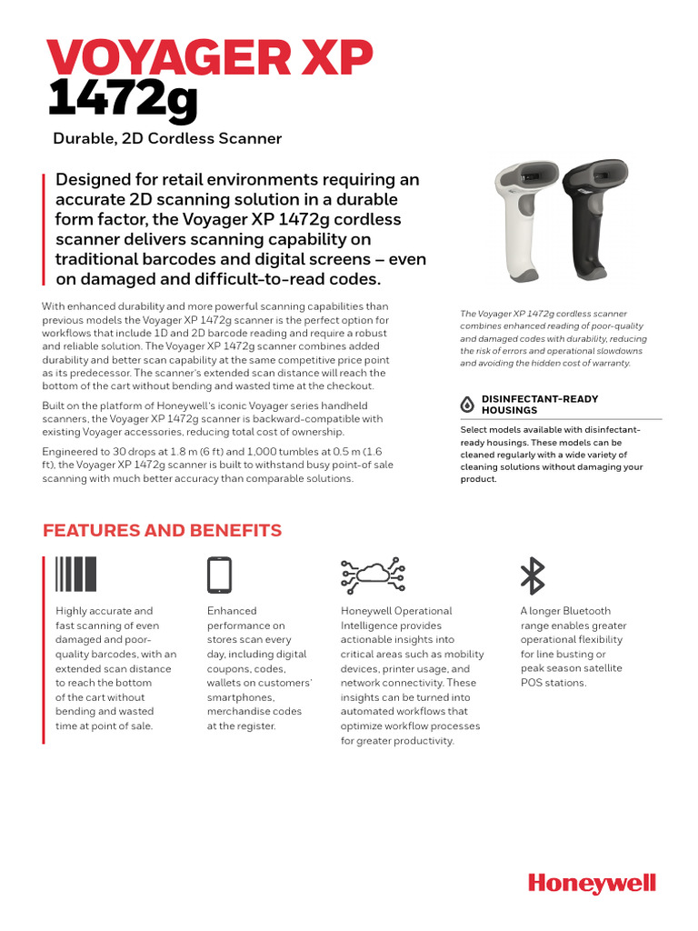 Honeywell Voyager XP 1472g Scanner | PDF | Barcode | Image Scanner