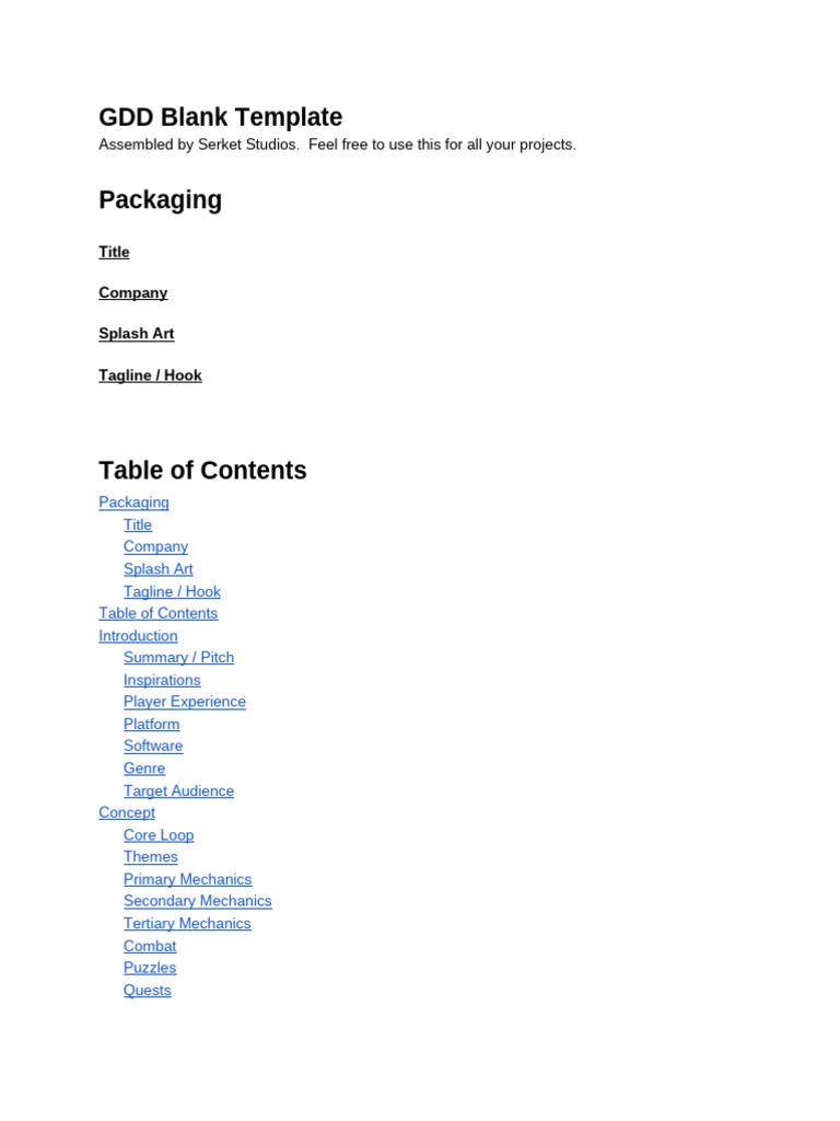 GDD Blank Template | PDF