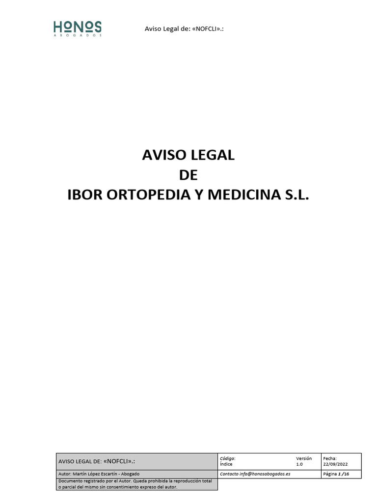 Aviso Legal Ortopedia Ibor | PDF | Servicio de redes sociales | Red mundial