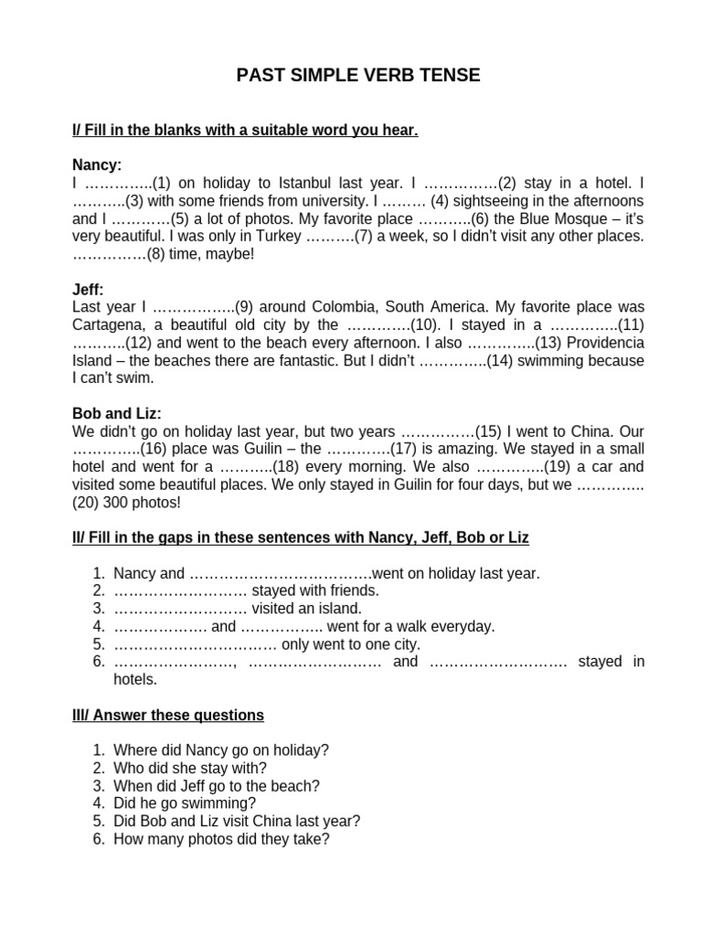 PAST SIMPLE VERB TENSE | PDF