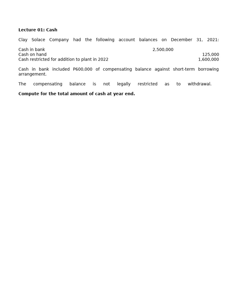 Year-End Cash Balance Calculation | PDF