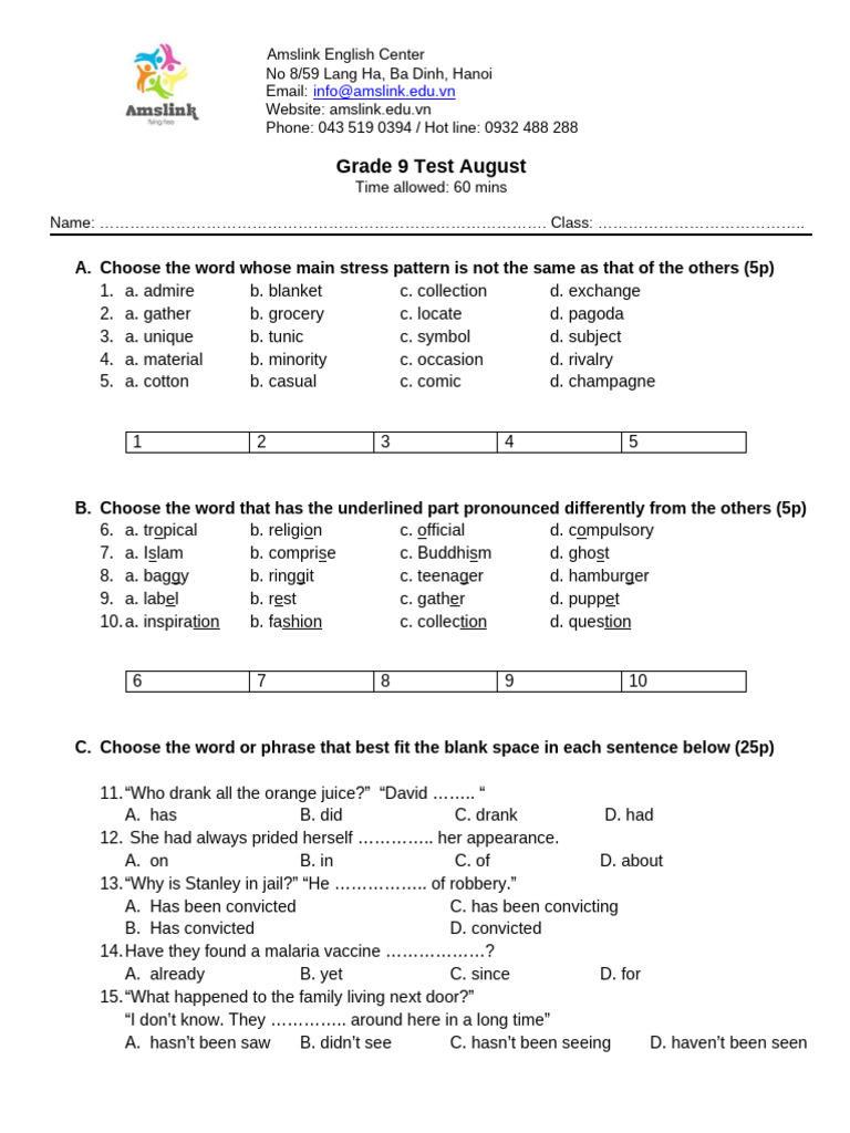 Grade 9 test August | PDF | Trousers | Softlines (Retail)
