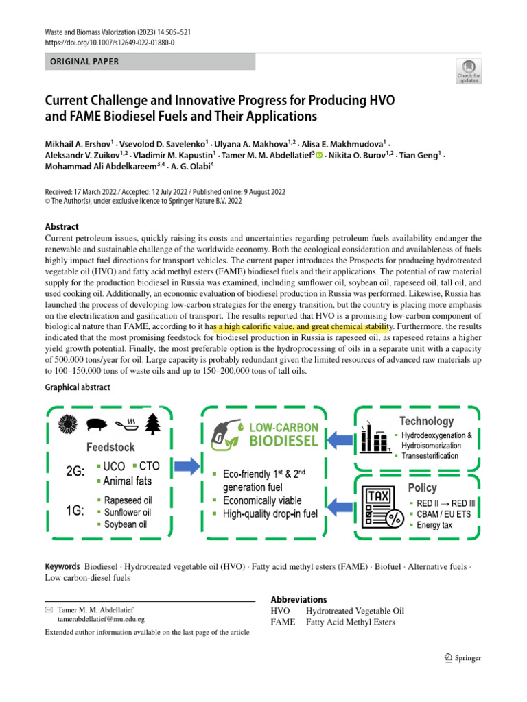 HVO and FAME Biodiesel Production Insights | PDF | Biofuel | Biodiesel
