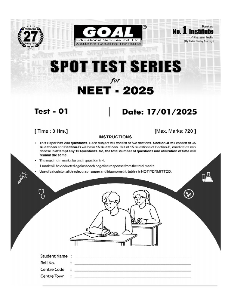 NEET 2025 Physics Spot Test 1 | PDF | Force | Mechanics