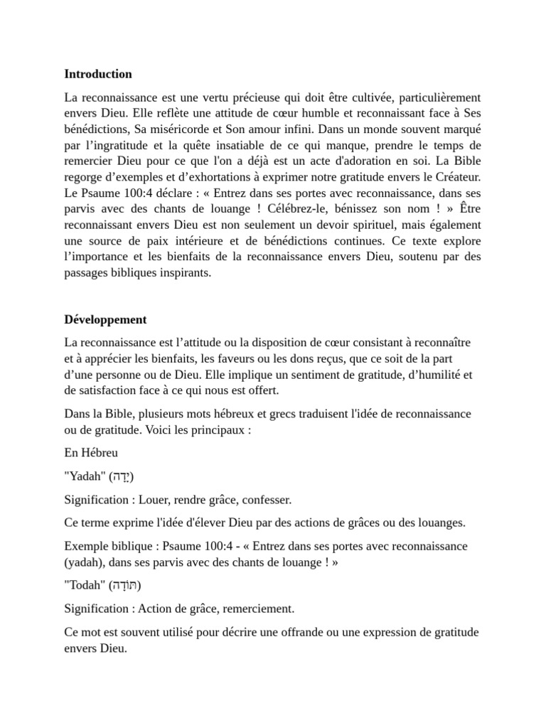 La puissance de la reconnaissance à Dieu | PDF | Grâce (christianisme ...