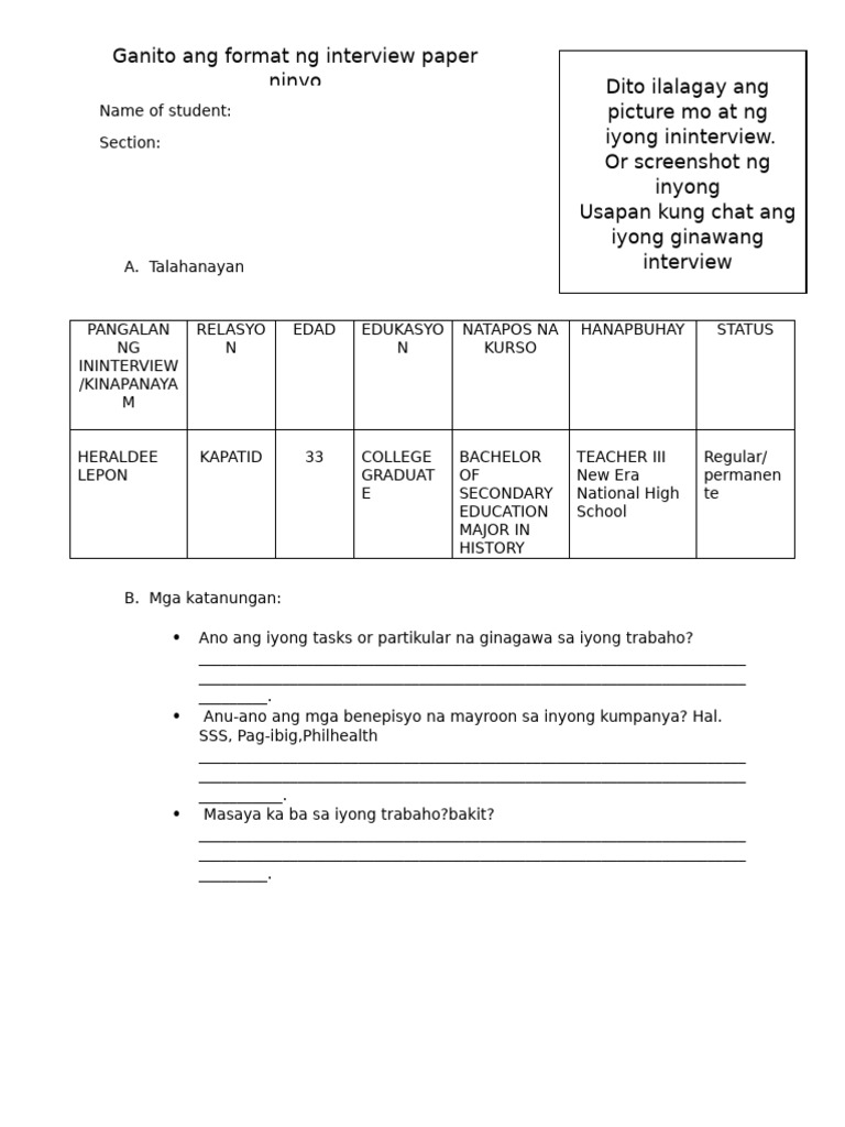 FINAL FORMAT NG Interview Sa AP | PDF