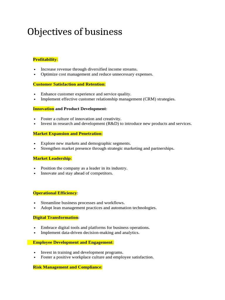 Key Business Objectives for Growth | PDF