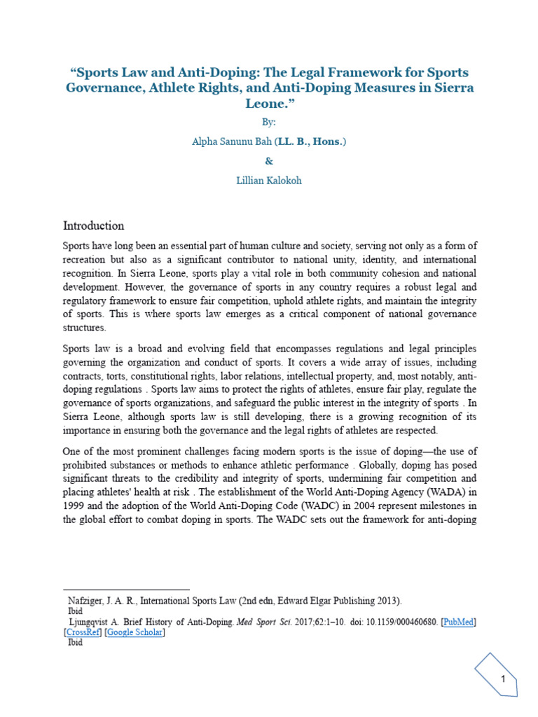 Sports Law and Anti-Doping in Sierra Leone | PDF | Governance | Doping ...