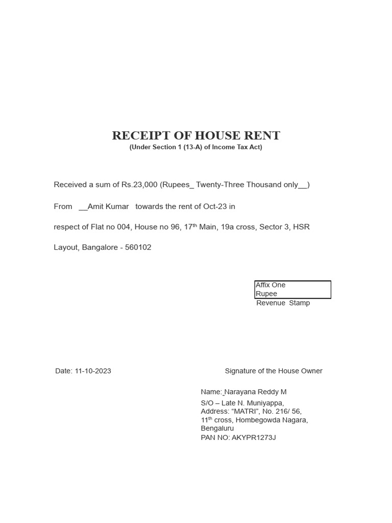 Rent Receipt - Oct 2023 | PDF