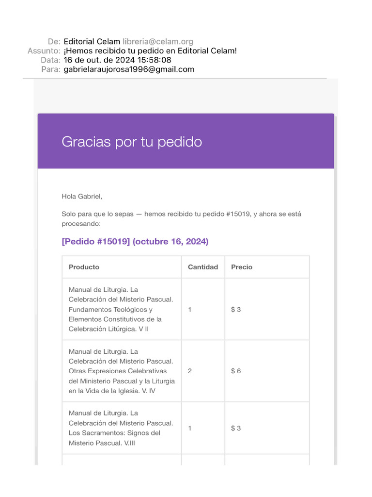 Confirmación de Pedido #15019 | PDF