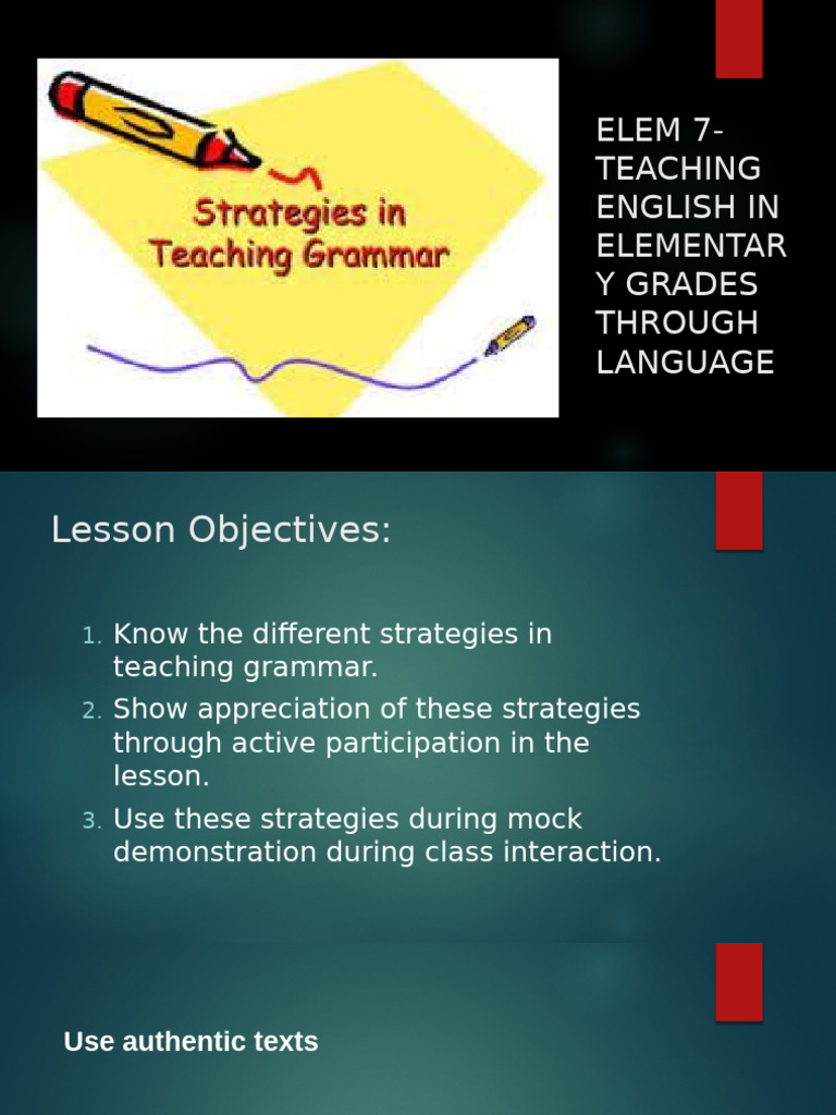 Elem 7 Teaching Strategies For Grammar | PDF | Grammar | English Language