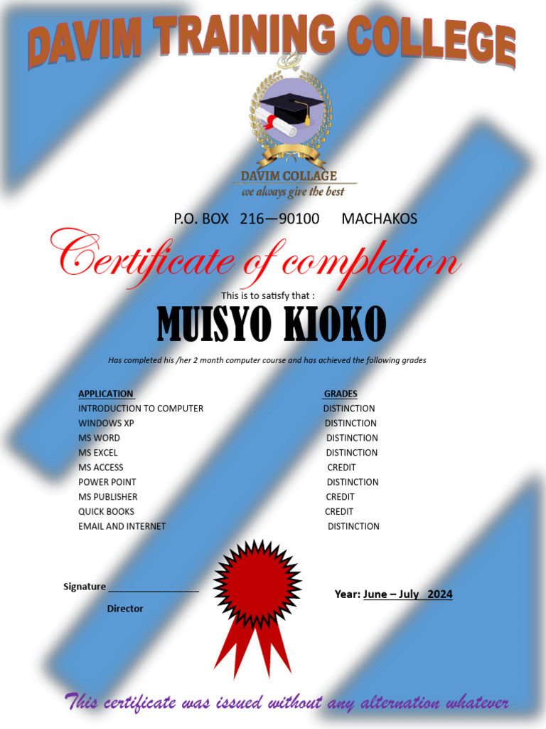 Computer Course Completion Certificate | PDF