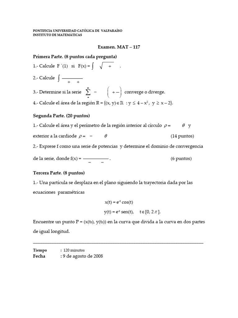 Examen de Matemáticas MAT-117: Soluciones | PDF | Análisis | Funciones ...