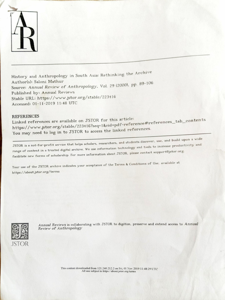 History - and Anthropology in South Aisa Rethinking The Archive Authors ...