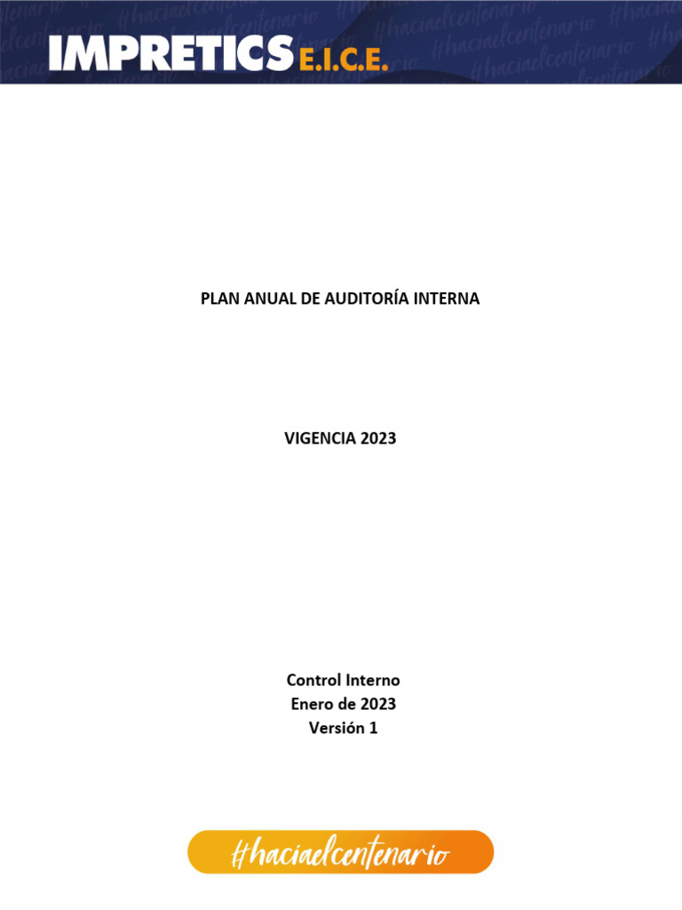 Plan Anual de Auditoría Interna 2023 | PDF | Auditoría | Evaluación