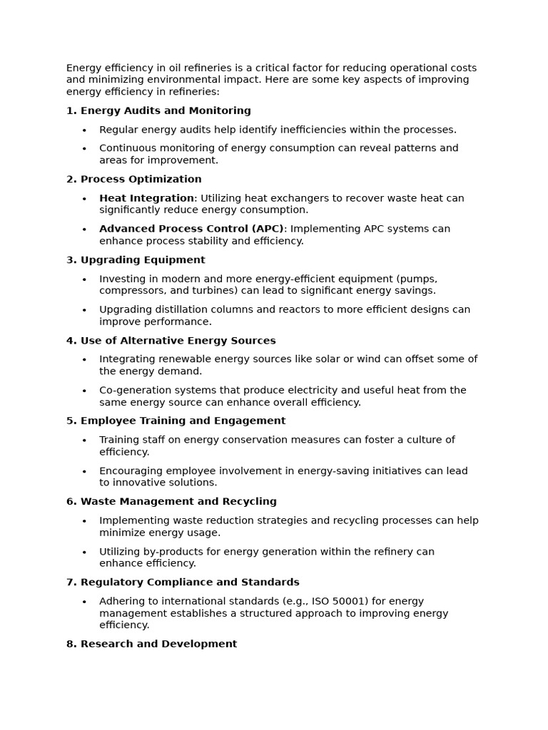 Energy Efficiency in Oil Refinery Process | PDF | Energy Conservation ...