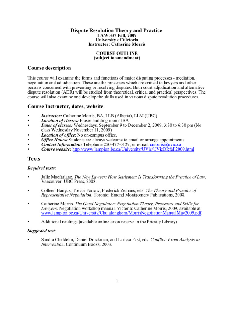 Dispute Resolution Theory & Practice Course | PDF | Mediation | Negotiation