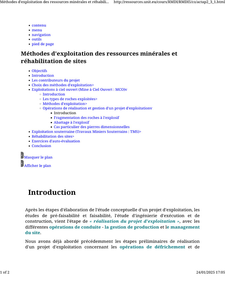 Méthodes d'exploitation minière et réhabilitation | PDF | Exploitation ...