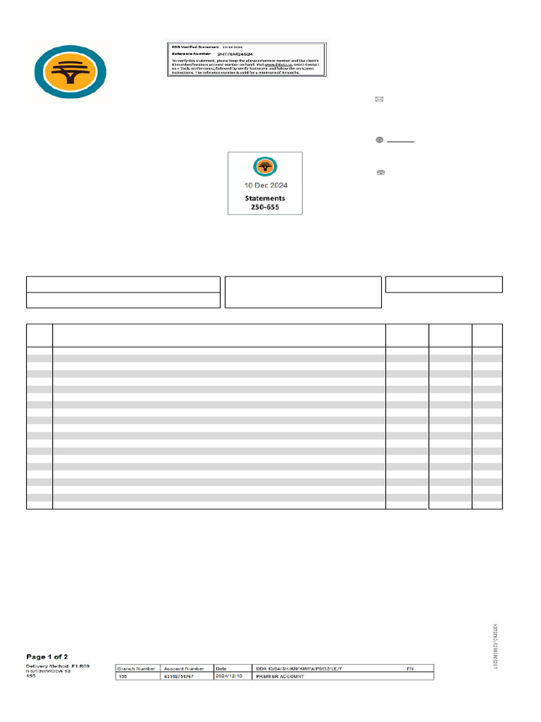 FNB Premier Account Statement Summary | PDF | Banks | Value Added Tax