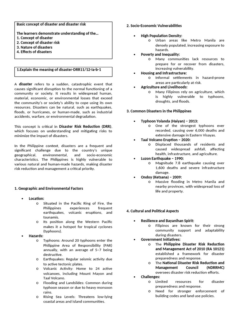 Basic Concept of Disaster and Disaster Risk Lecture | PDF | Natural ...