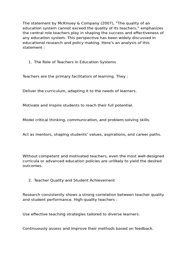 The Impact of Teacher Quality on Education | PDF | Teachers | Learning