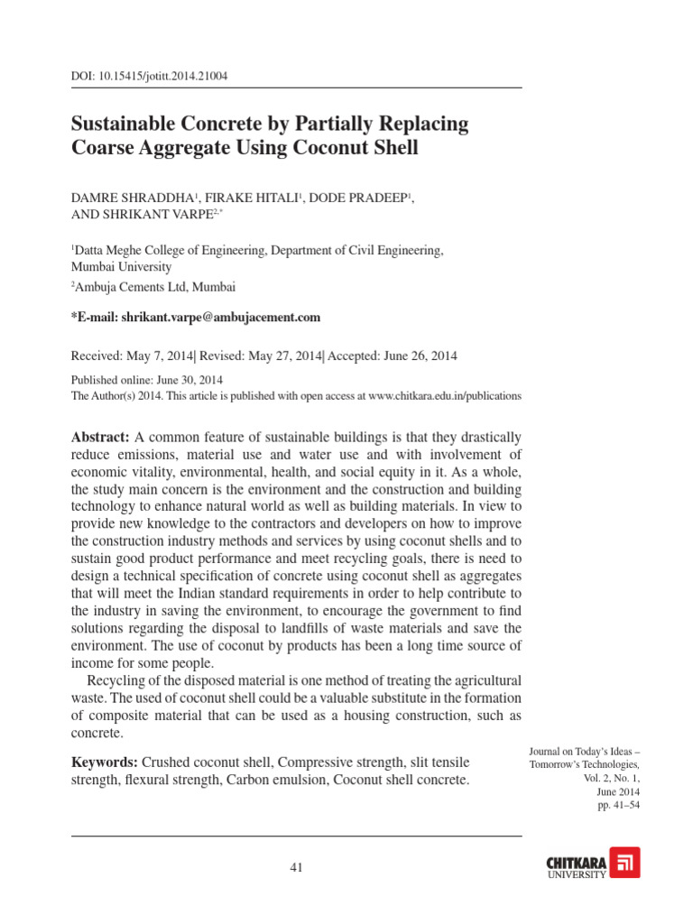 Sustainable Concrete by Partially Replacing Coarse Aggregate Using ...