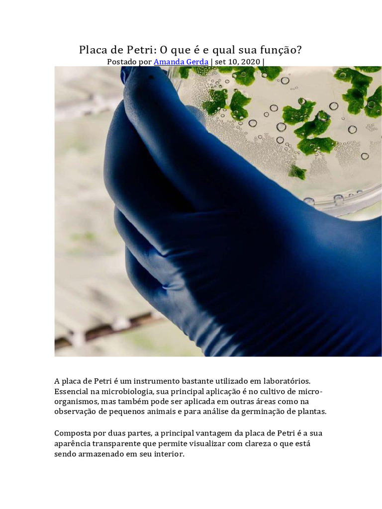 Função e Uso da Placa de Petri | PDF | Célula (Biologia)