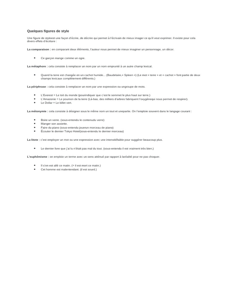 Figures de style : euphémisme et litote | PDF