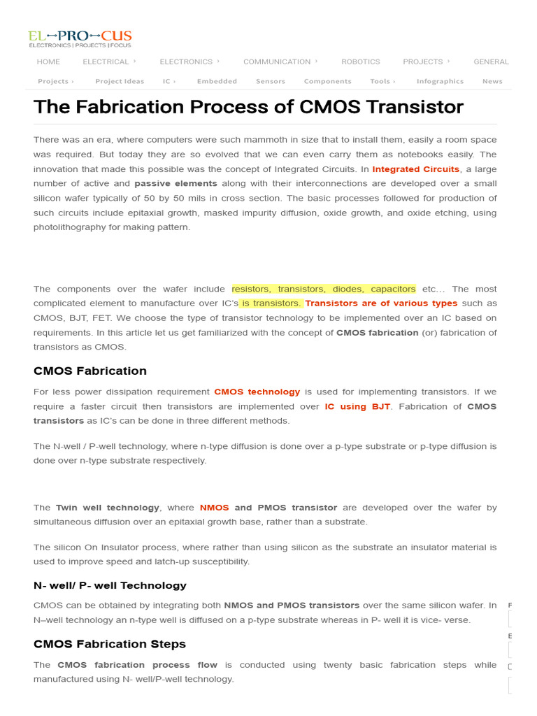 2.1CMOS Fabrication Using N-well and P-well Technology-1-8 | PDF | Cmos ...