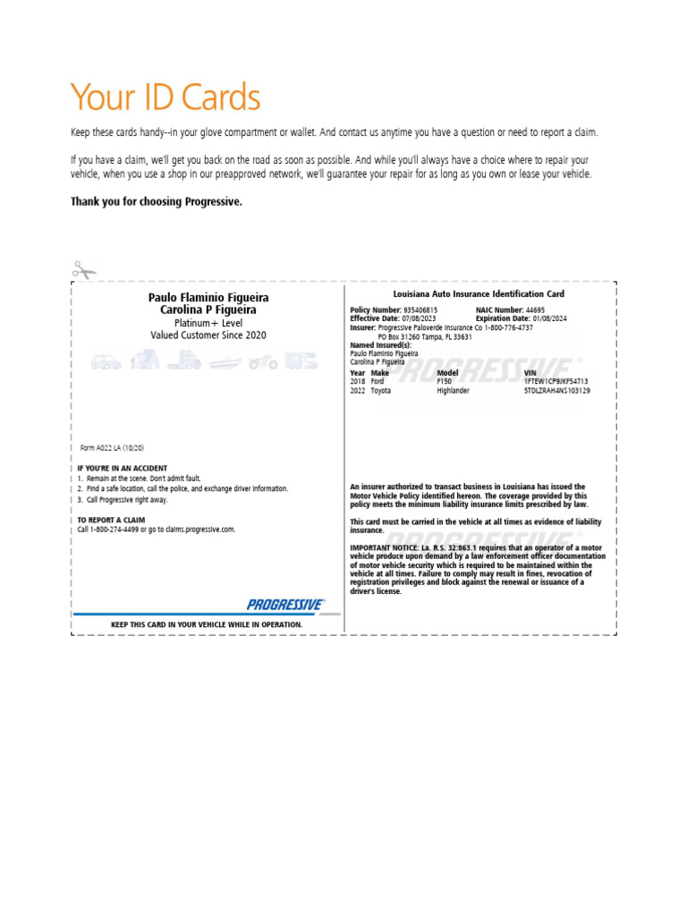 Louisiana Auto Insurance Card | PDF | Insurance | Vehicle Insurance
