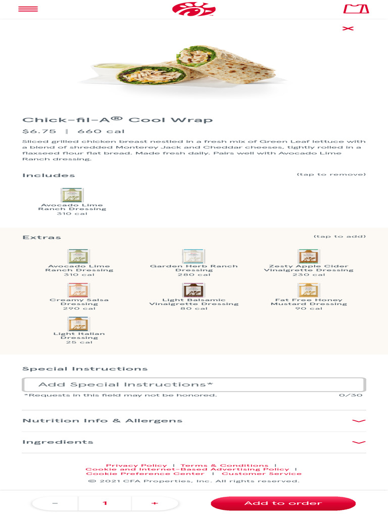 Chick-fil-A Cool Wrap Nutrition Info | PDF