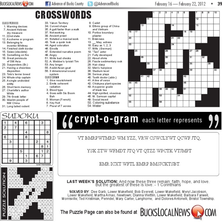 Crossword Puzzle Clues and Solutions | PDF