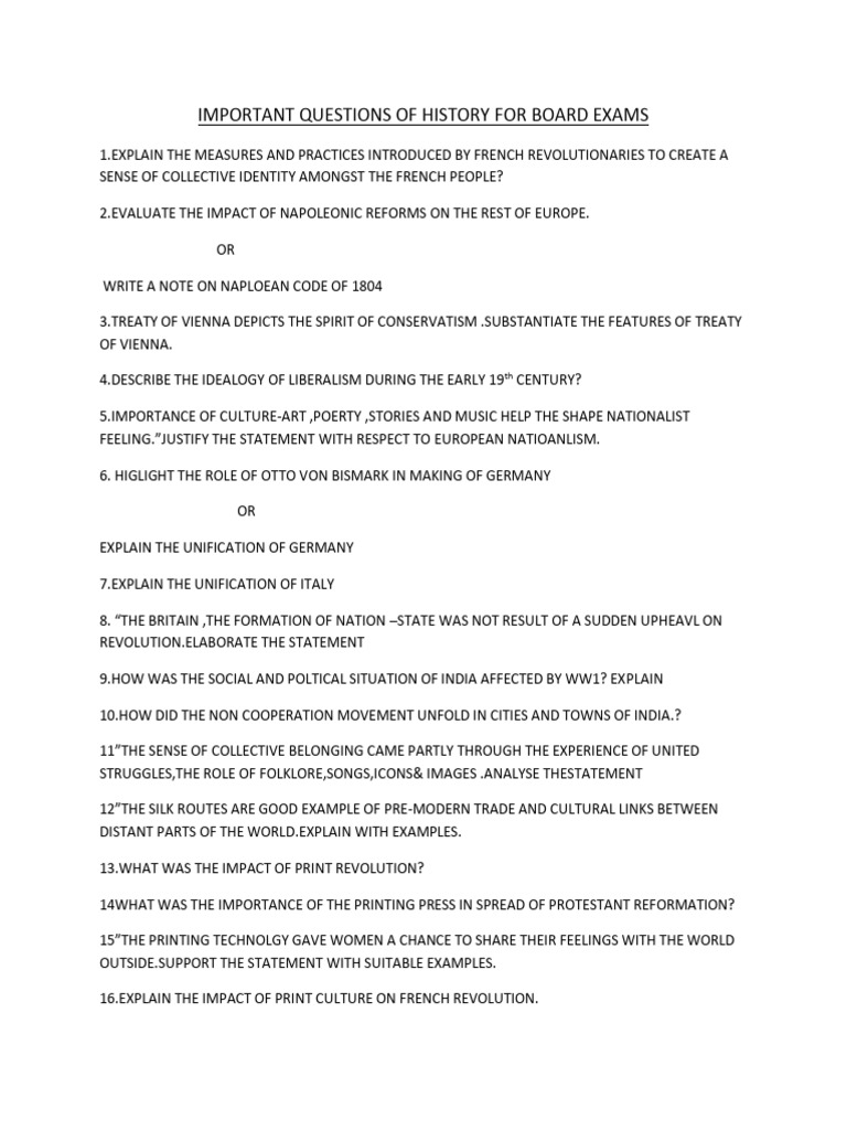 Key Historical Questions for Exams | PDF
