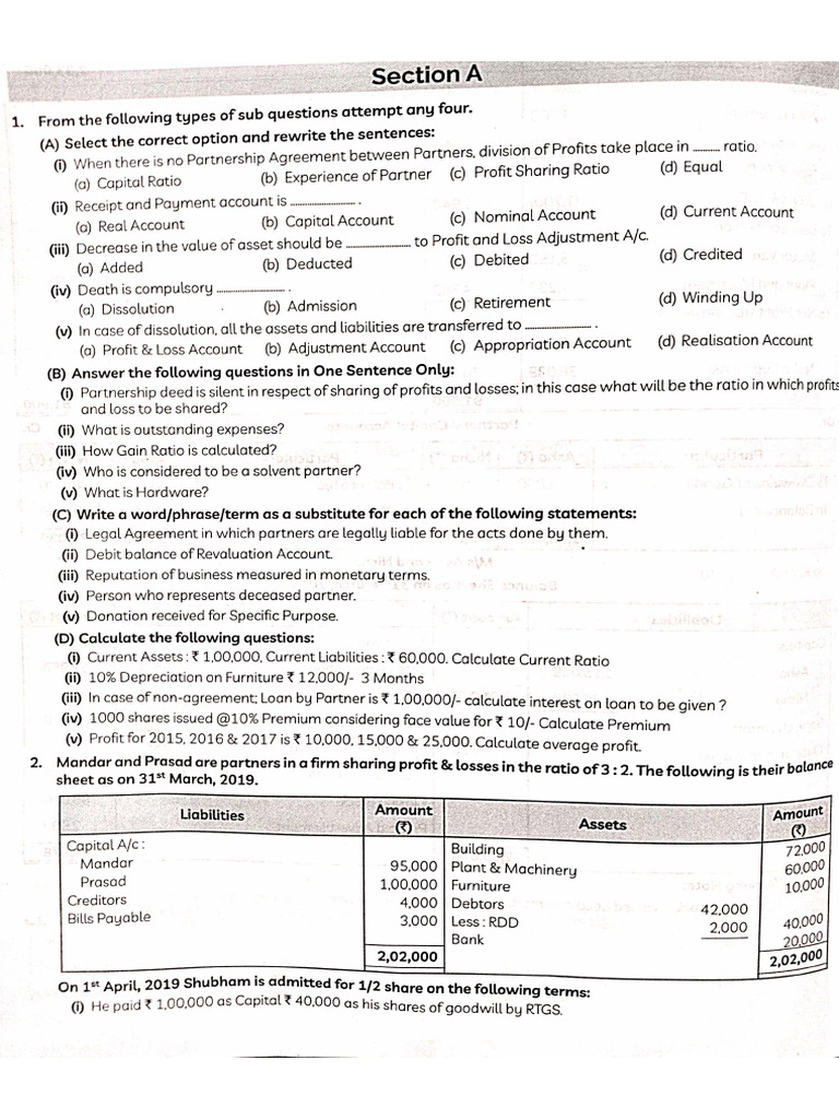 Accounts Sample Paper 1 | PDF