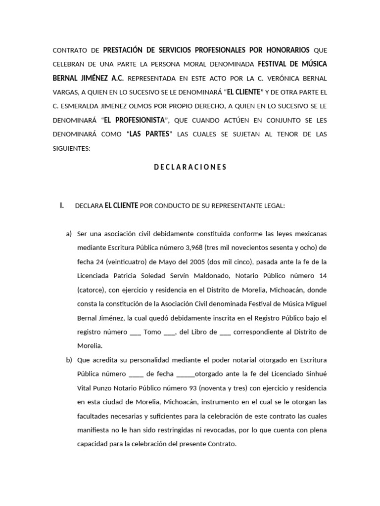 Contrato de Prestación de Servicios Profesionales Honorarios | PDF ...