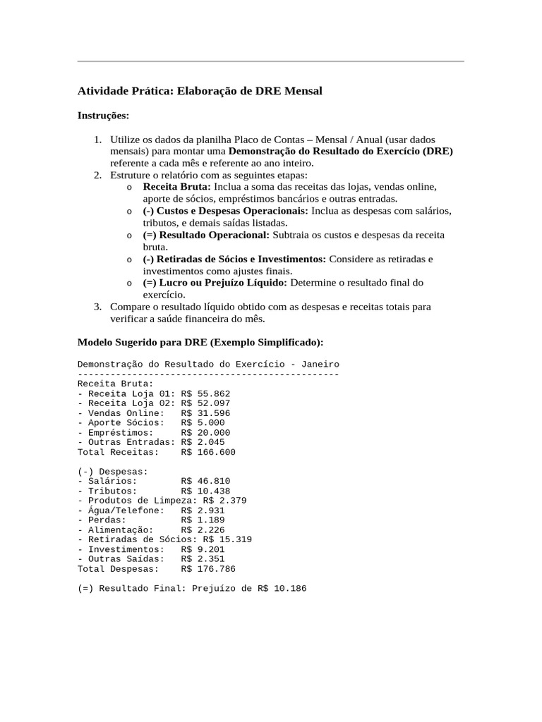 Elaboração de DRE Mensal Simplificada | PDF