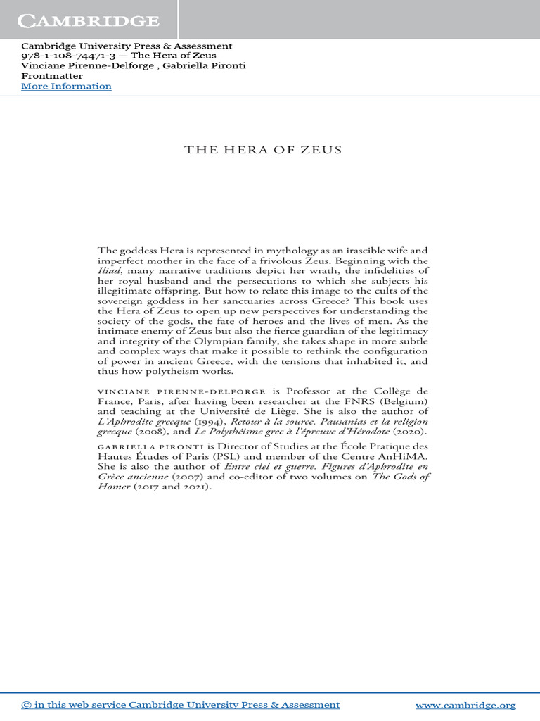 The Hera o F Zeus | PDF | Hera | Greek Mythology