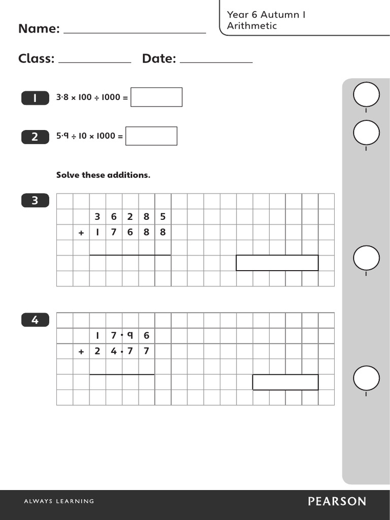 Year 6 Autumn 1 Arithmetic Practice | PDF