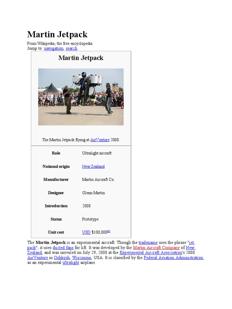 Martin Jetpack Overview and Specs | PDF | Jet Engine | Aviation