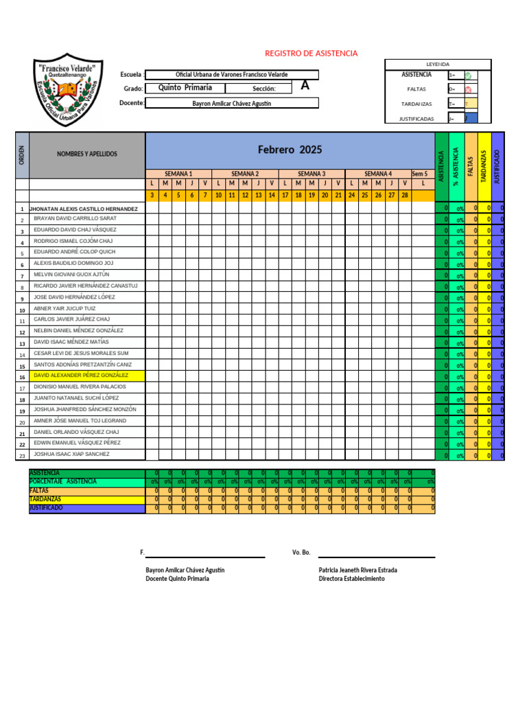 Control de Asistencia Quinto Primaria | PDF