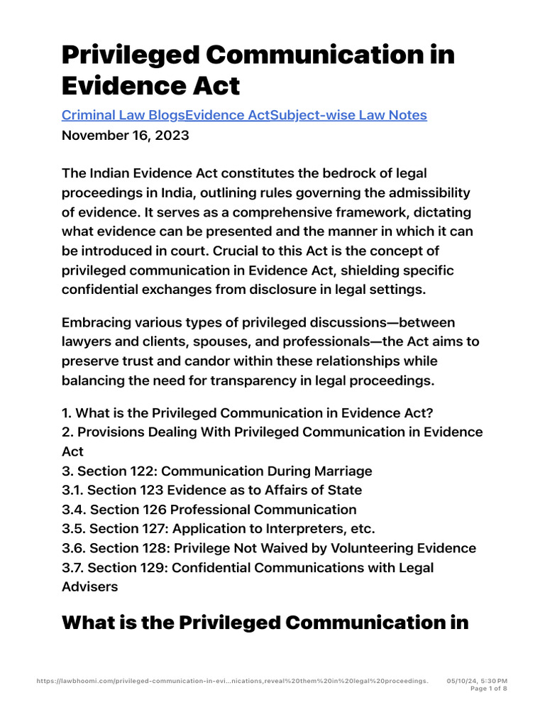 Privileged Communication in Evidence Act | PDF | Discovery (Law ...