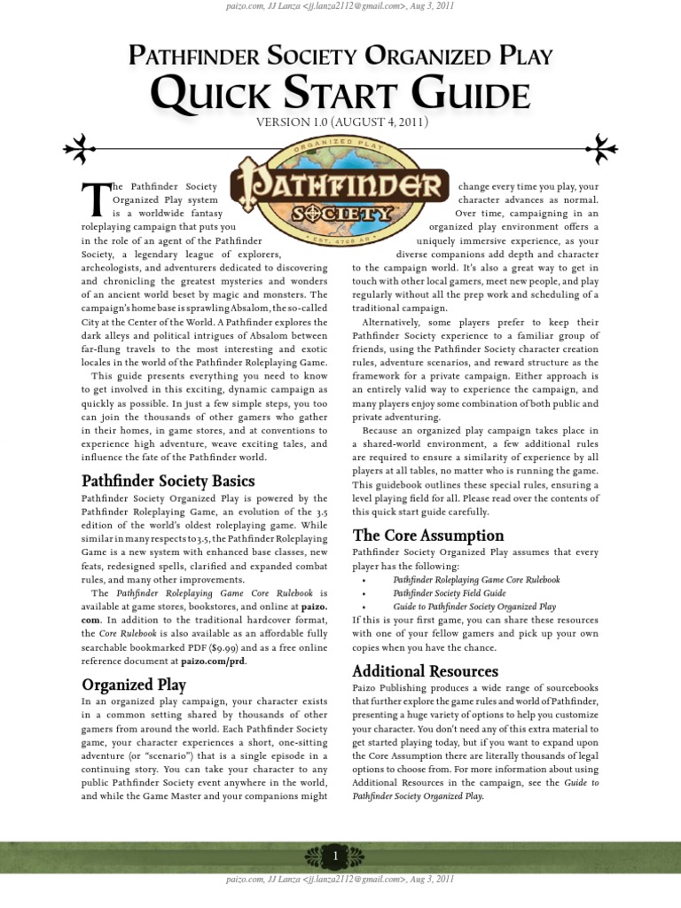 Pathfinder Society Organized Play Guide | PDF | Role Playing Games | Gaming