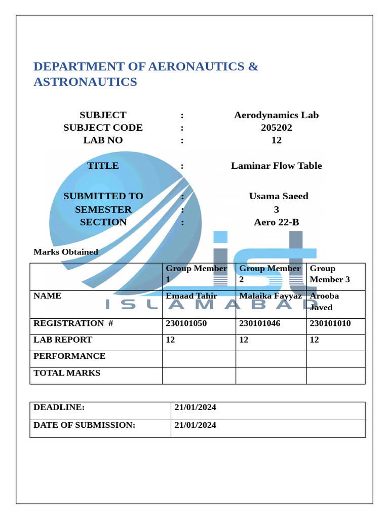 Lab Report 12 Aero | PDF | Fluid Dynamics | Laminar Flow
